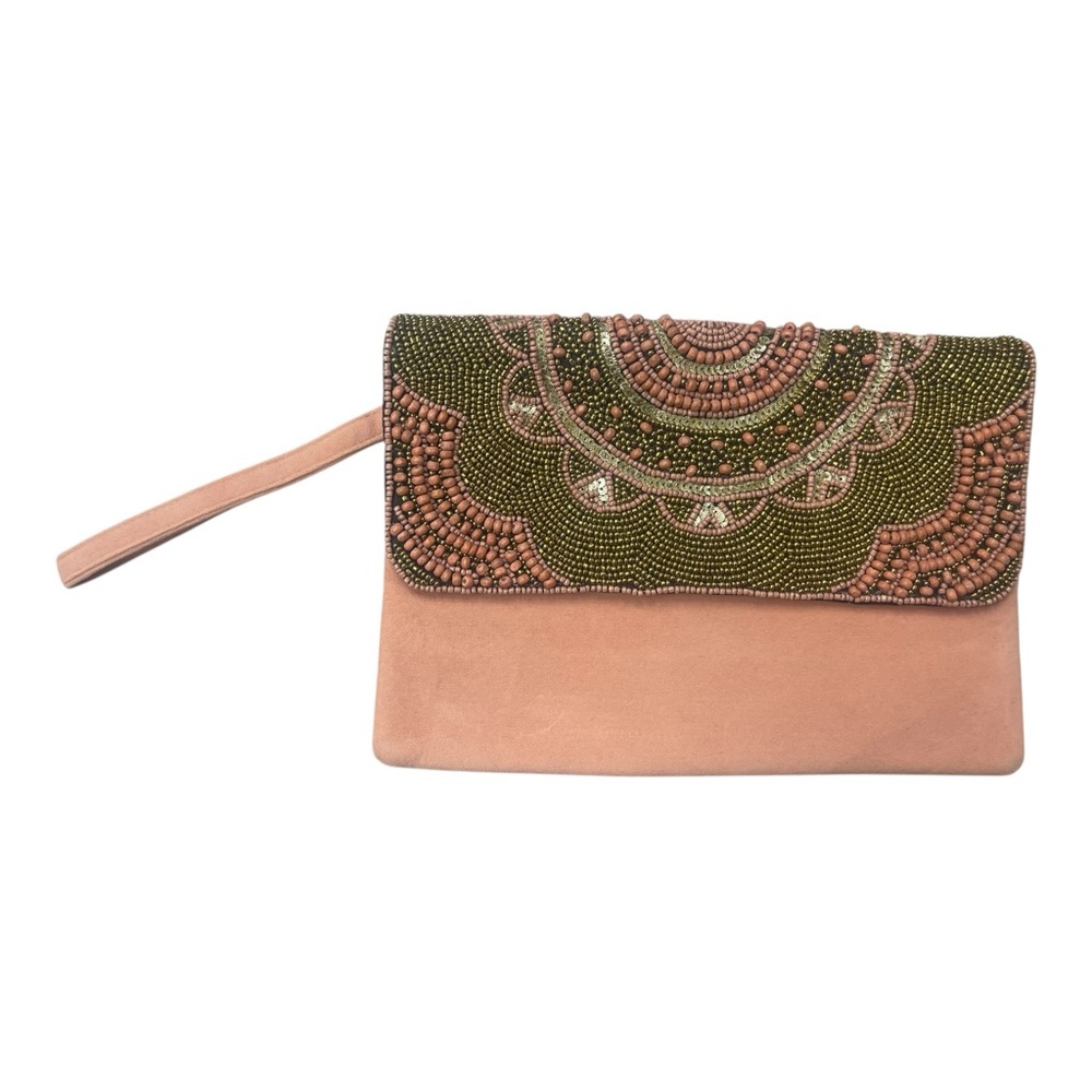 Beaded Pink and Green Clutch NWT Made in India